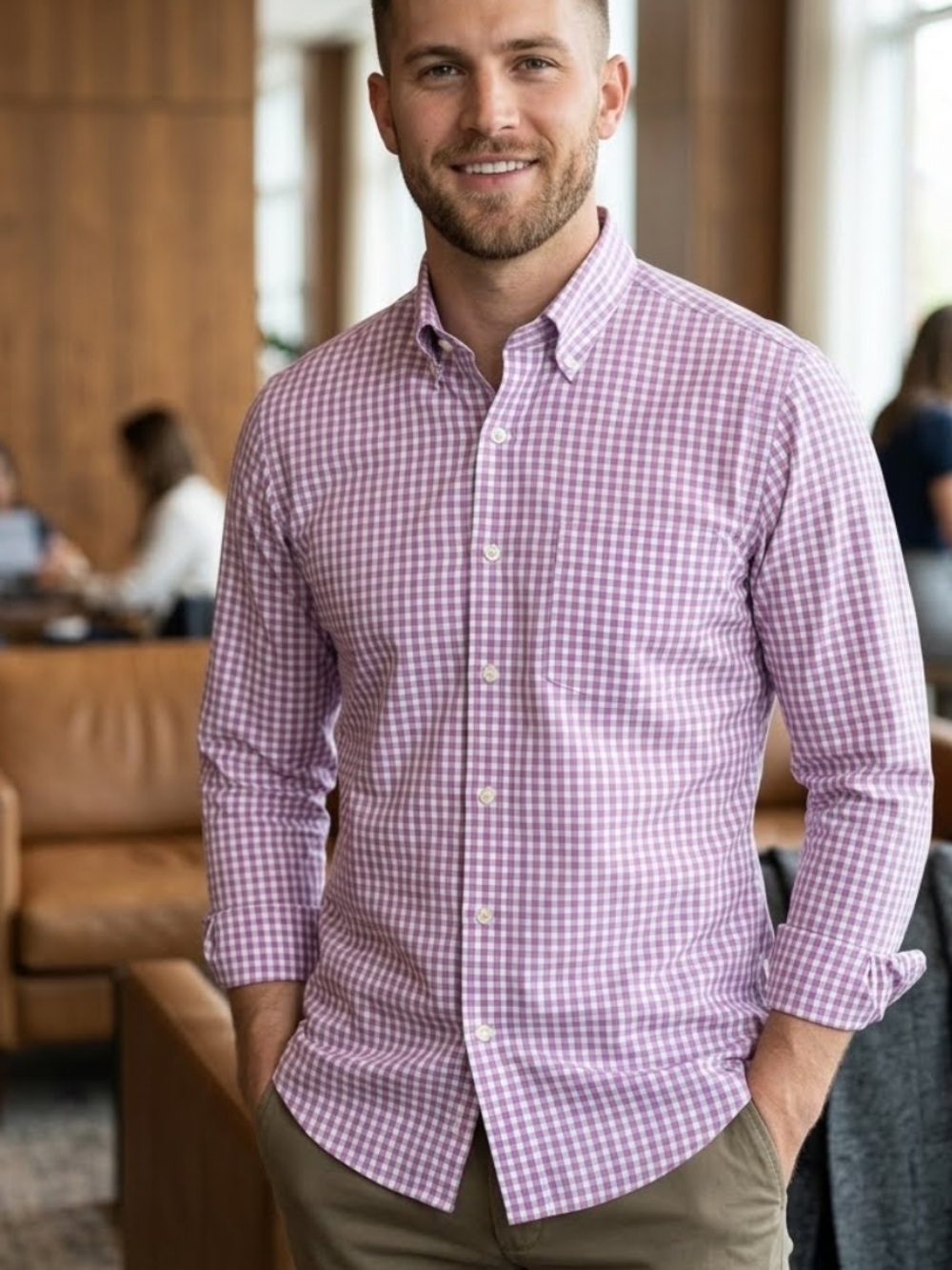 Peter Millar Summer Comfort Pink Blue Check Button-Down Dress Shirt